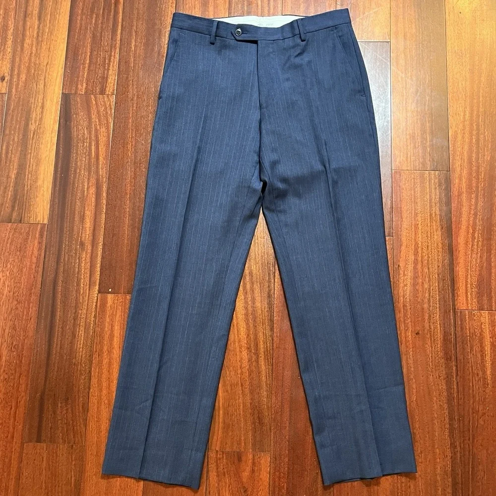 Jos A Bank 38R / 32W Navy Blue Striped 100% Wool Gordon Mens Jacket Pants Suit